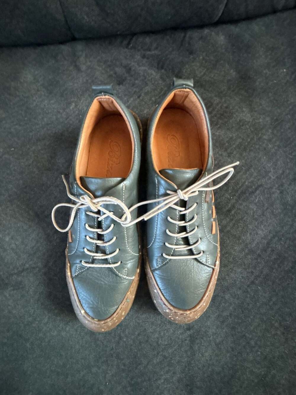 Biza Dark Green Leather Casual Shoes